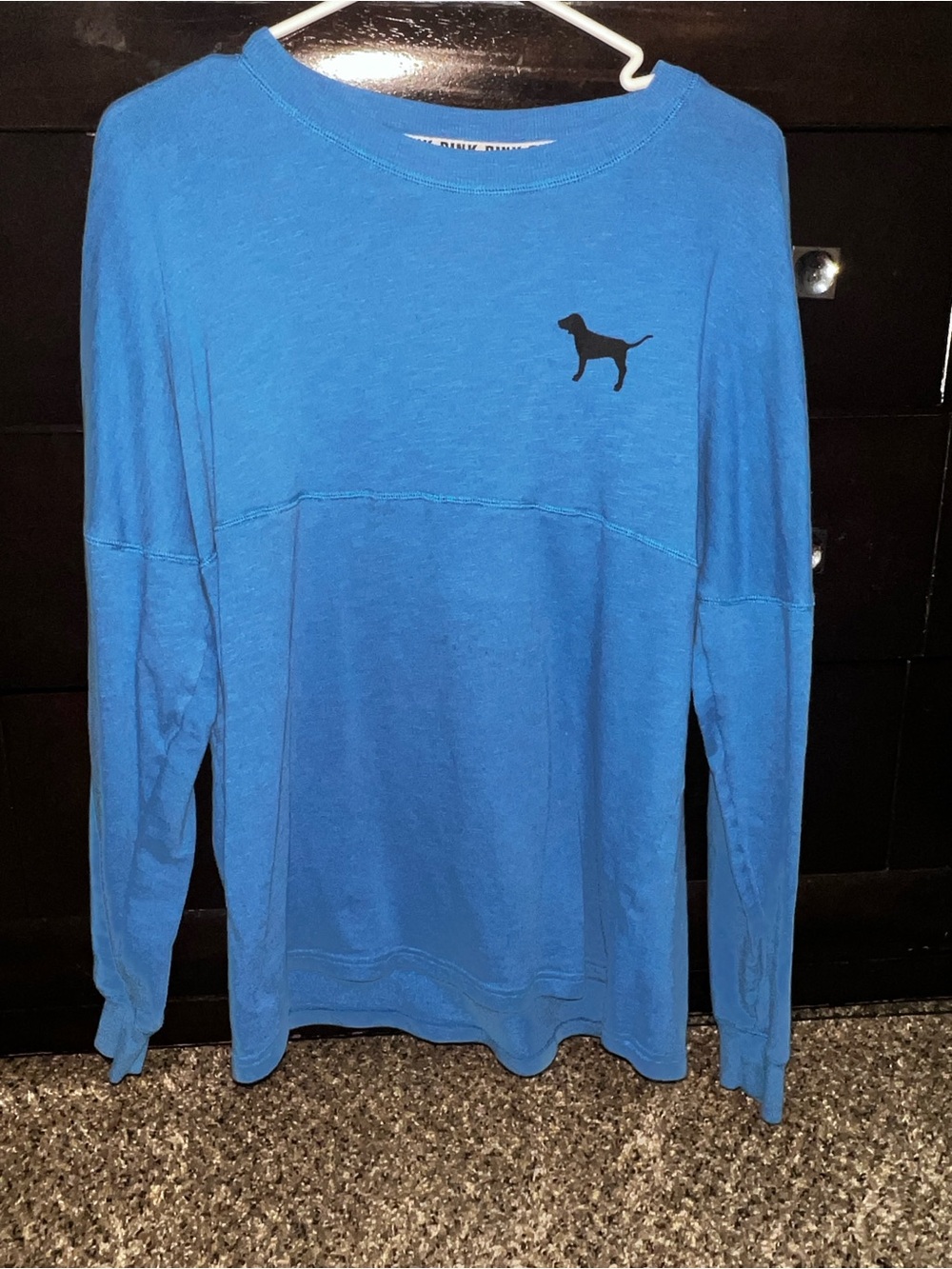PINK Victoria's Secret Bright Blue Long-Sleeve Crew Sweatshirt with Dog Logo